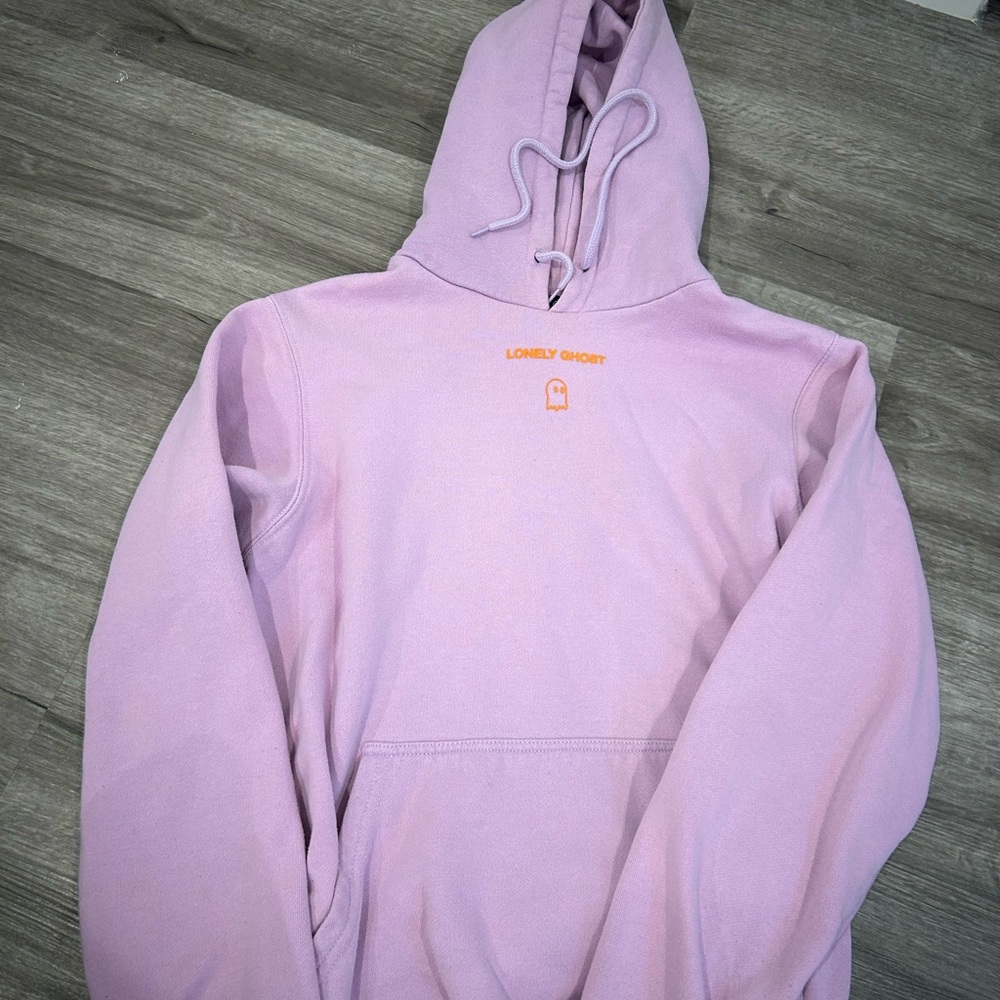 LONELY GHOST Pastel Purple Hoodie with Orange Logo